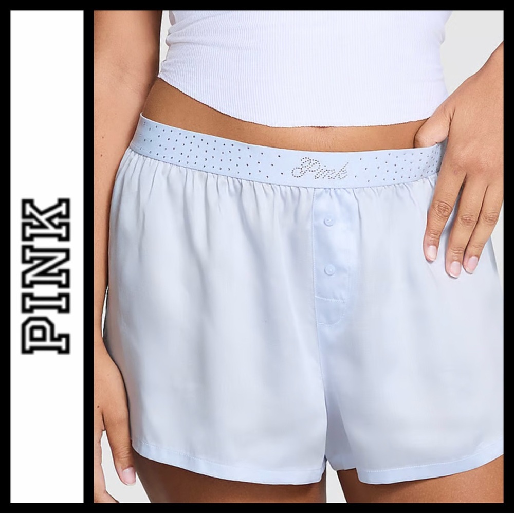 NWT PINK Victoria's Secret Silky Shine Boxy Bling Sleep Shorts